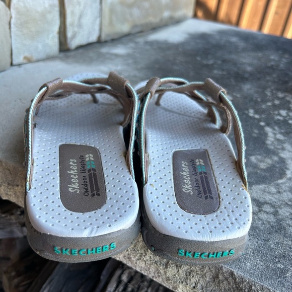Skechers Reggae Gray & Teal leather Women's Slide Sandals Sz-6. Q - Picture 7 of 13